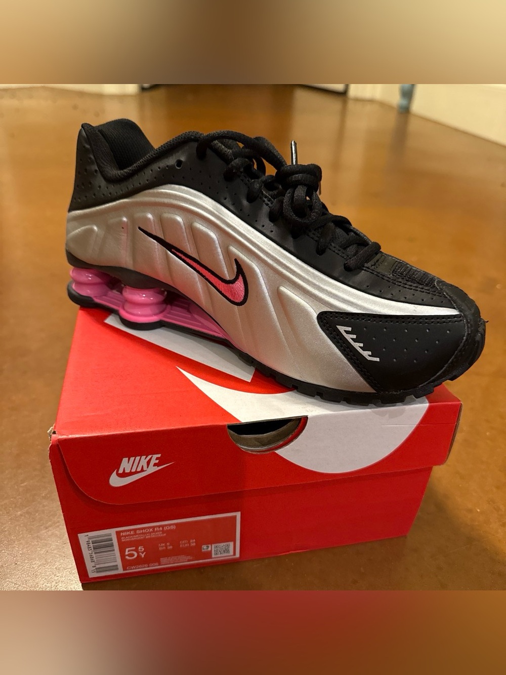 Nike Women's Shox R4 Black Silver Pink Athletic Sneakers